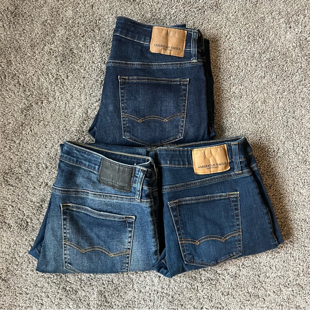 Lot of 3 American Eagle Jeans (2 Flex Skinny, 1 Flex Slim) Men’s Size 32x32